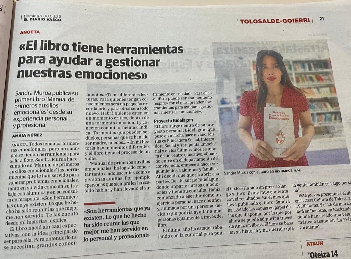 Artículo de periódico sobre el Manual de Primeros Auxilios Emocionales